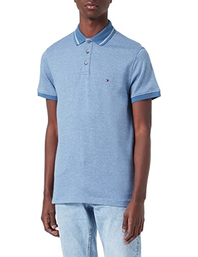 Tommy Hilfiger Męska koszulka polo Pretwist Mouline Tipped S/S, Blue Coast/wyblakły biały Moulin, XXL