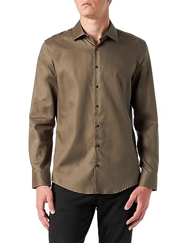 Seidensticker Męska koszula biznesowa – slim fit – łatwa do prasowania – kołnierz Kent – długi rękaw – 100% bawełna, ciemnozielony, 36