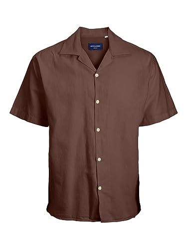 JACK & JONES Jorbelize Linen Resort Shirt męska koszula z krótkim rękawem, chestnut, XL