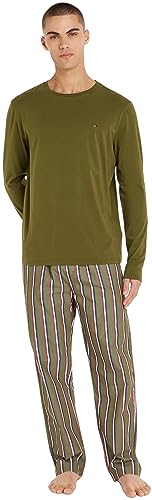 Tommy Hilfiger Spodnie Ls Tkany zestaw z nadrukiem, Zielony/pogrubiony pasek, M