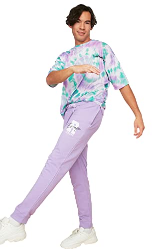 TRENDYOL MAN Męski fioletowy męski regularny krój, gumowa spódnica, haftowany dres treningowy, sześć spodni dresowych, liliowy, L