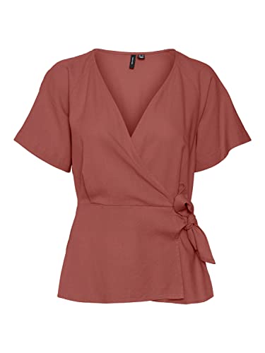 VERO MODA Women's VMMYMILO SS Wide WRAP WVN GA Top, Marsala, L, marsala, L
