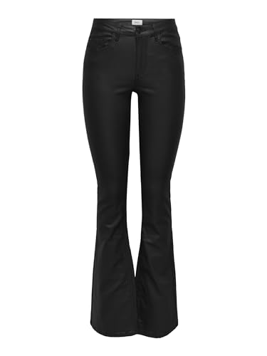 Bestseller A/S Damskie spodnie Onlblush Mid Waist Flared Coated Noos Pu, czarny, (XS) W / 32L