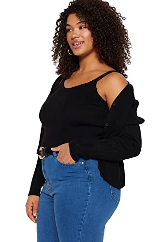 Trendyol Damski plus size dopasowany podstawowy dekolt w serek dzianina plus size kardigan, czarny, 5XL, Czarny, 5XL duże Rozmiary