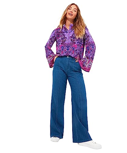 Joe Browns Damska bluzka boho z nadrukiem paisley z dzwonkami, fioletowa, 14, Fioletowy, 14