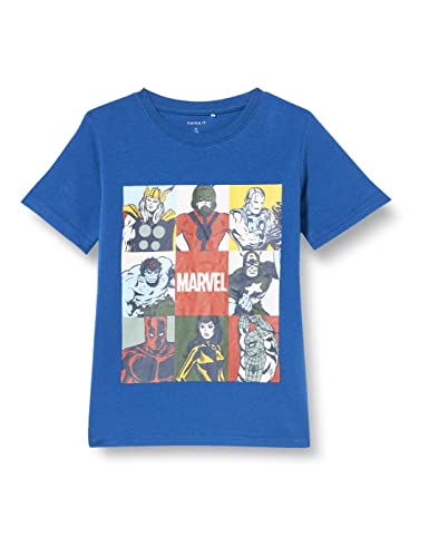 NAME IT Chłopięca Nkmarthur Marvel Ss Top Mar T-Shirt, granatowy (Nouvean Navy), 116