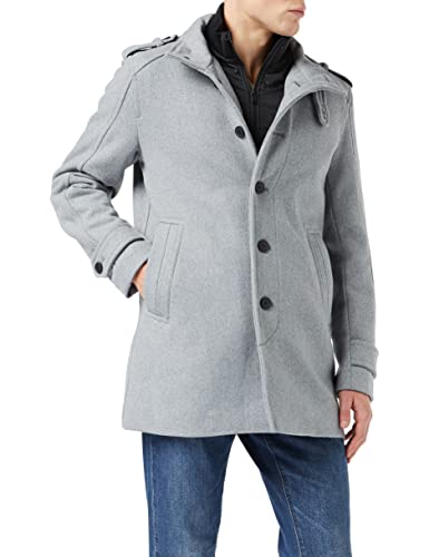 SELECTED HOMME męski płaszcz wełniany kołnierz lejkowy, szary melanż/wzór: twill, XXL