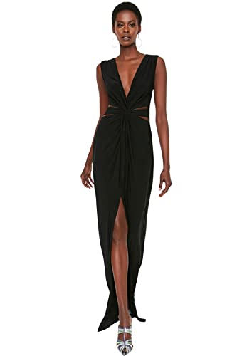 Trendyol Damska sukienka maxi Shift, regularna, wieczorowa i balowa, czarna, 38, Czarny, 64