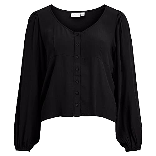 Vila Women's VIFINI dekolt w serek L/S TOP/SU-NOOS koszulka z długim rękawem, czarna, 36, czarny, 36