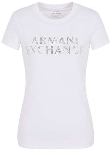 Armani Exchange Damska koszulka Slim Fit Stretch Cotton Embellished Logo Fitted Tee T-Shirt, biały, XXL