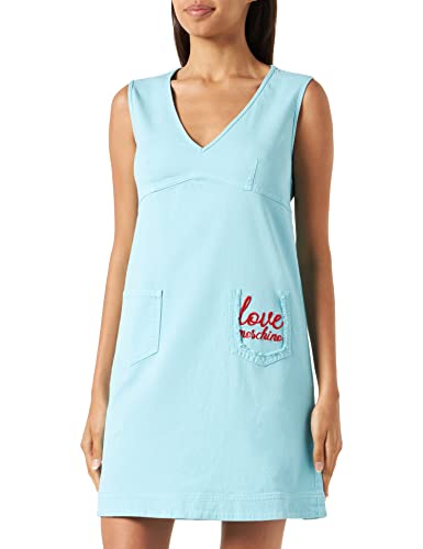 Love Moschino Sukienka damska bez rękawów, trapezowa, dekolt w serek, turkusowa, 46, turkusowy, 46