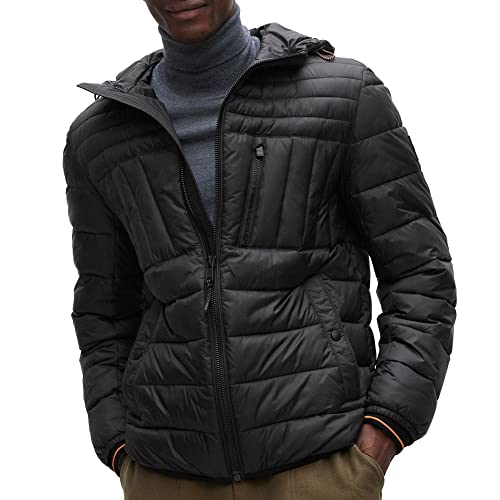 BOSS Męska kurtka pikowana Olipsis z kapturem i kieszenią na zamek błyskawiczny na piersi, czarny, 50