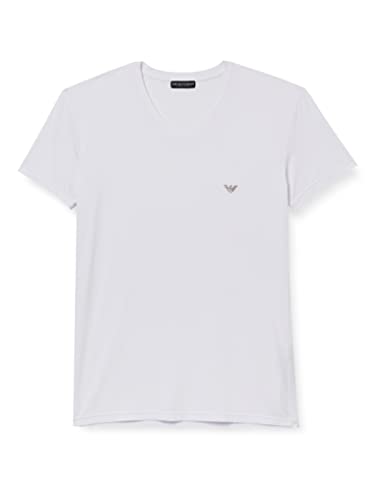 Emporio Armani Męski T-shirt Soft Modal Eagle Logo Slim Fit z dekoltem w serek, biały, M
