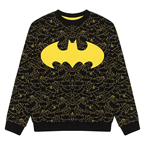 DC komiksy Batman Wzorzyste logo chłopięca bluza z okrągłym dekoltem czarna | Oficjalny towar | Prezenty z Batmanem, DC Comics Merchandise, Czarny, 8-9 lat