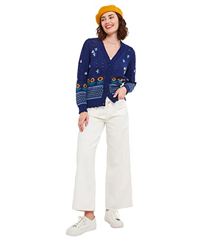 Joe Browns Damski kardigan z dzianiny ze wzorem słonecznika, niebieski, 14, NIEBIESKI, 40