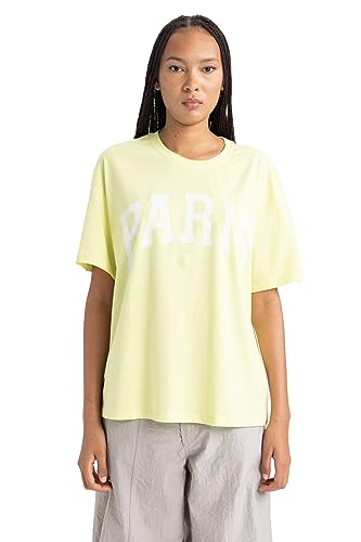 DeFacto Damska koszulka – klasyczna koszulka oversize dla kobiet – wygodna koszulka dla kobiet, zielony, S