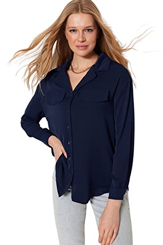 Trendyol Damska koszula oversize z kołnierzykiem, granatowy, 34