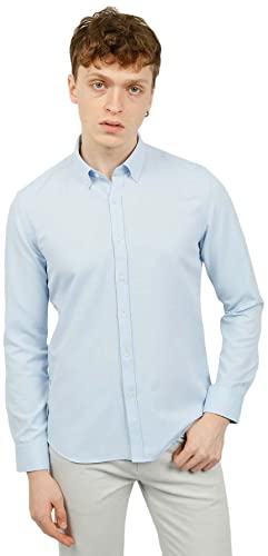 Bonamaison Męska koszula z długim rękawem, krój slim fit, kolor lodowy niebieski, standardowa