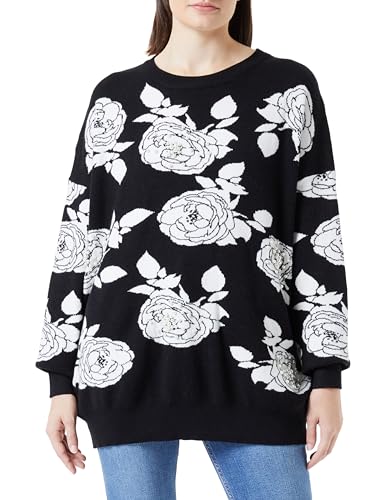 ALARY Damski sweter z perłami, czarny biały, XL-XXL
