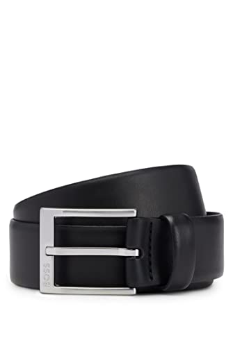 BOSS Męski włoski skórzany pasek Erron Sz35 z klamrą w srebrnym odcieniu, Czarny, 105