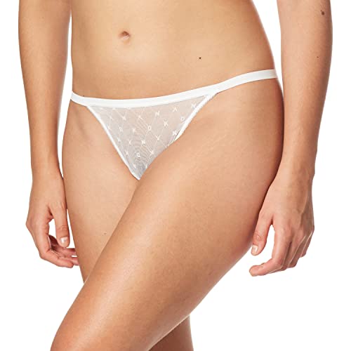 DKNY Damskie stringi z monogramem z siateczki, Popelina biała, M