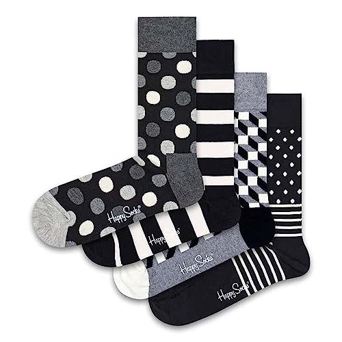 Happy Socks 4-Pack Classic Black & White Socks Gift Set, kolorowe i zabawne, Skarpetki dla kobiet i mężczyzn, Czarny-Biały (36-40)