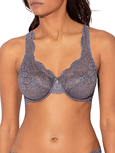 Smart & Sexy Damski biustonosz z koronką, bez podszewki, antracyt, 32C
