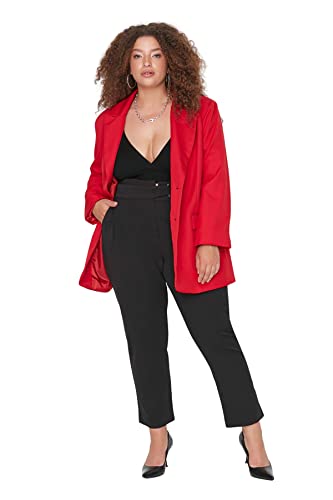 Trendyol Damskie spodnie plus size z wysokim stanem proste nogawki slim fit plus size, czarne, 46, Czarny, 72