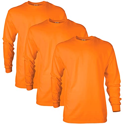 Gildan T-shirt Dla mężczyzn Bluzka z długim rękawem bawełniana Ultra, styl G2400 Safety Orange (3 sztuki) ,XL