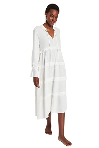 Trendyol Damska sukienka plażowa Midi A-Line Regular Fit dzianinowa sukienka, ecru, 6, Ecru, 64