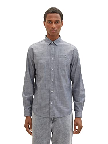 TOM TAILOR Męska koszula z regulowanym rękawem, 31827 - Navy White Slub Chambray, XXL