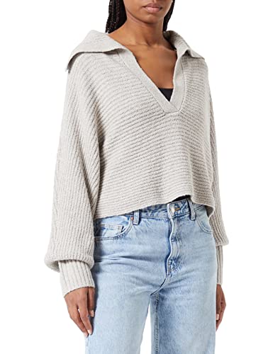 TOM TAILOR Denim Damski Sweter z dzianiny z kołnierzem 1033052, 30224 - Cloud Grey Melange, L