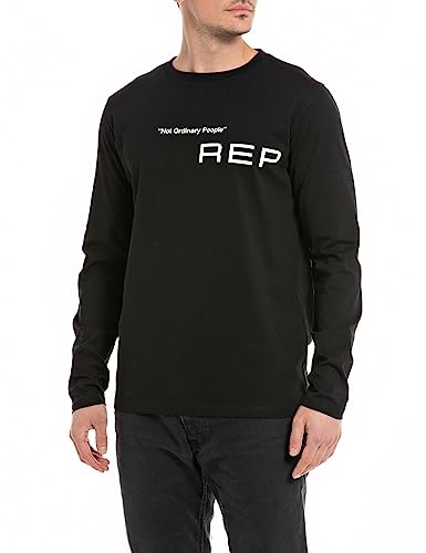 Replay Męska koszulka z długim rękawem, krój regular slim fit, 098 BLACK, S