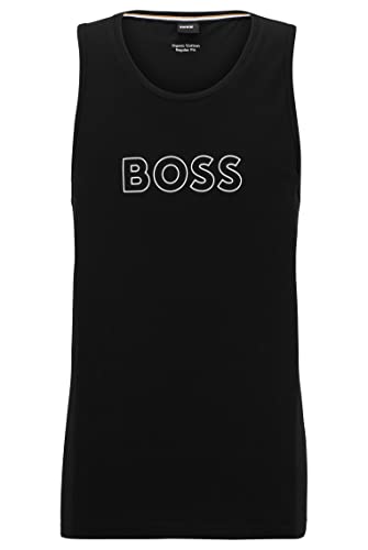 BOSS Męski tank top plażowy z nadrukiem logo, czarny (Black1), M