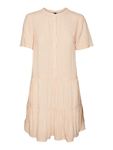 VERO MODA Women's VMBUMPY SS Short Dress WVN NOOS sukienka, Snow White/Stripes:Mock Orange, S, Snow White/Stripes:mock Orange, S