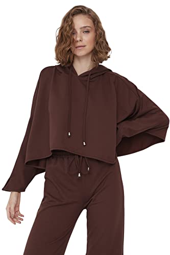 Trendyol Damska bluza z kapturem, regularny krój, basic, tkana bluza, Brązowy, S