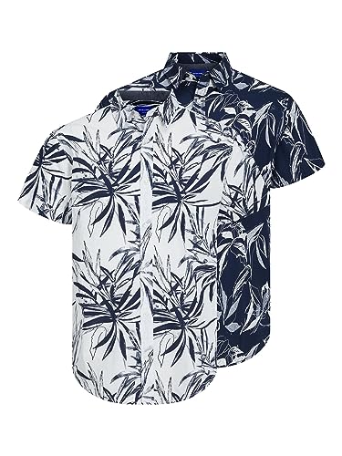 JACK & JONES Męska koszula z krótkim rękawem nadruk All-Over-Print, Granatowy blezer/opakowanie: / biały, XL