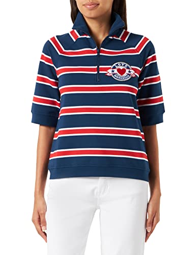 Love Moschino Damska bluza o regularnym kroju z krótkim rękawem i kołnierzem, niebiesko-biała czerwona, 40 (DE), Blue White Red