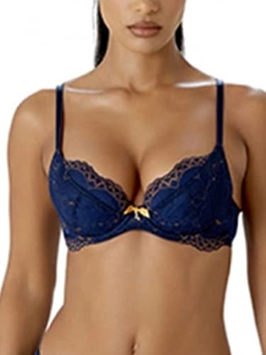 Gossard Superboost Plunge Koronkowy biustonosz, Niebieski (Midnight Blue) / złoty, 65H