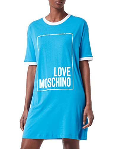 Love Moschino Damska sukienka z logo Box Print and Color Contrast Ribs, Niebieski biały., 38 PL