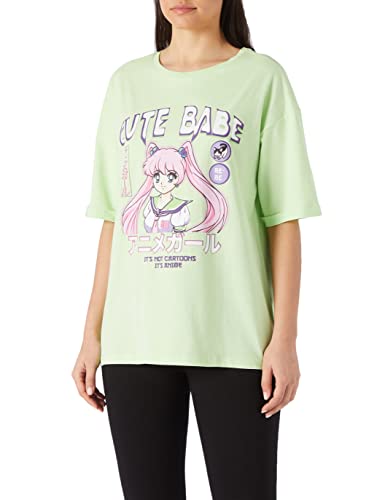 Koton Damska koszulka z nadrukiem szczegółowym Crew Neck, Zielony (786), S