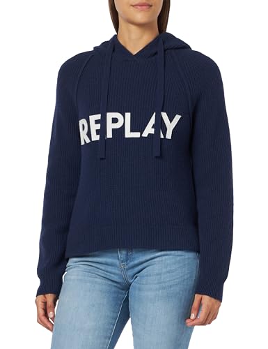 Replay Damska bluza z kapturem, 085 niebieski, XS