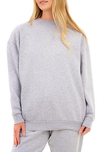 M17 Damska damska damska bluza z recyklingu oversize miękka przytulna codzienna bluza z długim rękawem top sweter z okrągłym dekoltem, szary, S