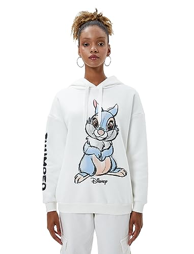 Koton Damska bluza Bambi Hoodie Printed Licenced Long Sleeve, Ecru (010), XL