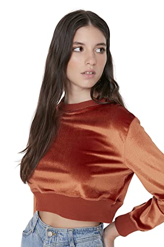 Trendyol Damska bluza z okrągłym dekoltem, jednokolorowa, pomarańczowa, L, pomarańczowy