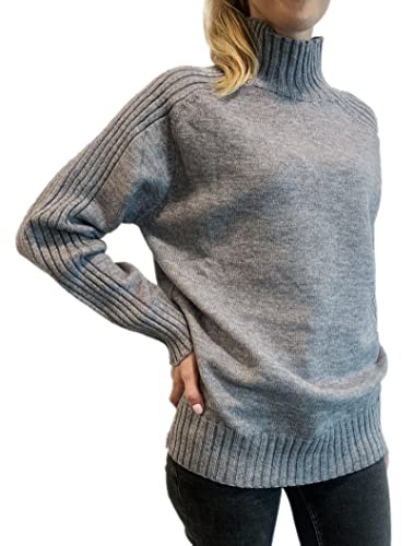 Pretty Darling Damski sweter z okrągłym dekoltem, na co dzień, dzianinowy sweter z długim rękawem, szary, S, szary, S