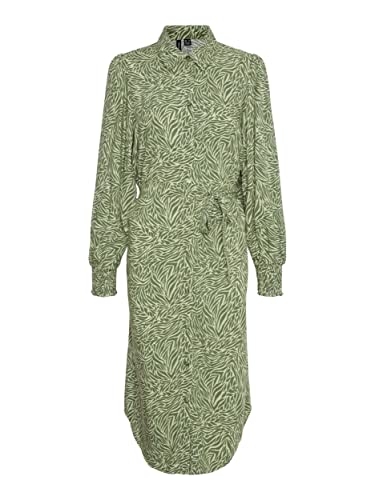 VERO MODA Vmsara Ls Calf Shirt Dress WVN sukienka damska, Reseda/Aop: Sara, S