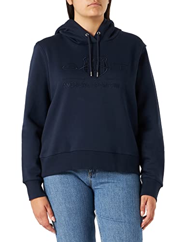 GANT Damska bluza z kapturem Reg Tonal Shield, niebieski (Evening Blue), XS