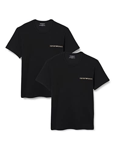 Emporio Armani Underwear Men's Crew Neck Core pasek z logo, 2-pak, czarny/czarny, L, czarny/czarny, L