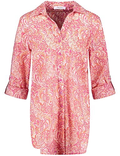 Gerry Weber Damska bluzka z długim rękawem, z rozcięciami po bokach, z długim rękawem, z długim rękawem, z długim rękawem, wzorzysta, liliowy/różowy/czerwony/pomarańczowy nadruk, 34